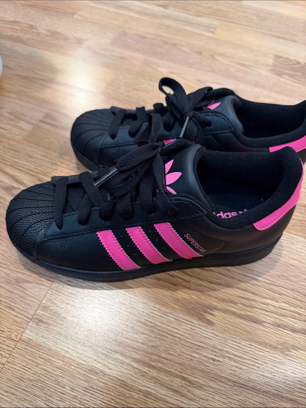 Adidas Kids' Superstar Sneakers - Black with Pink Accents